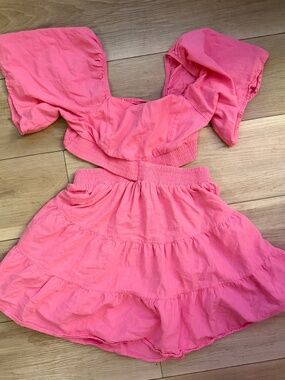 Pink Puff Sleeve Dress with cutouts